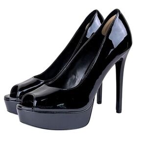 Guess Black Patent Peep Toe Platform Stiletto Heels Size 10